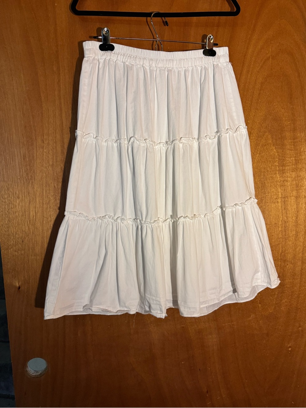 Live 4 Truth White Tiered Midi Skirt Large 100% Cotton Button Front Boho Cottage - Picture 3 of 6